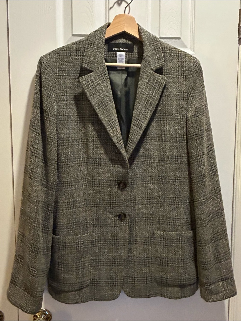 Vintage Women’s Jones New York Olive Grey Plaid Blazer - size 10